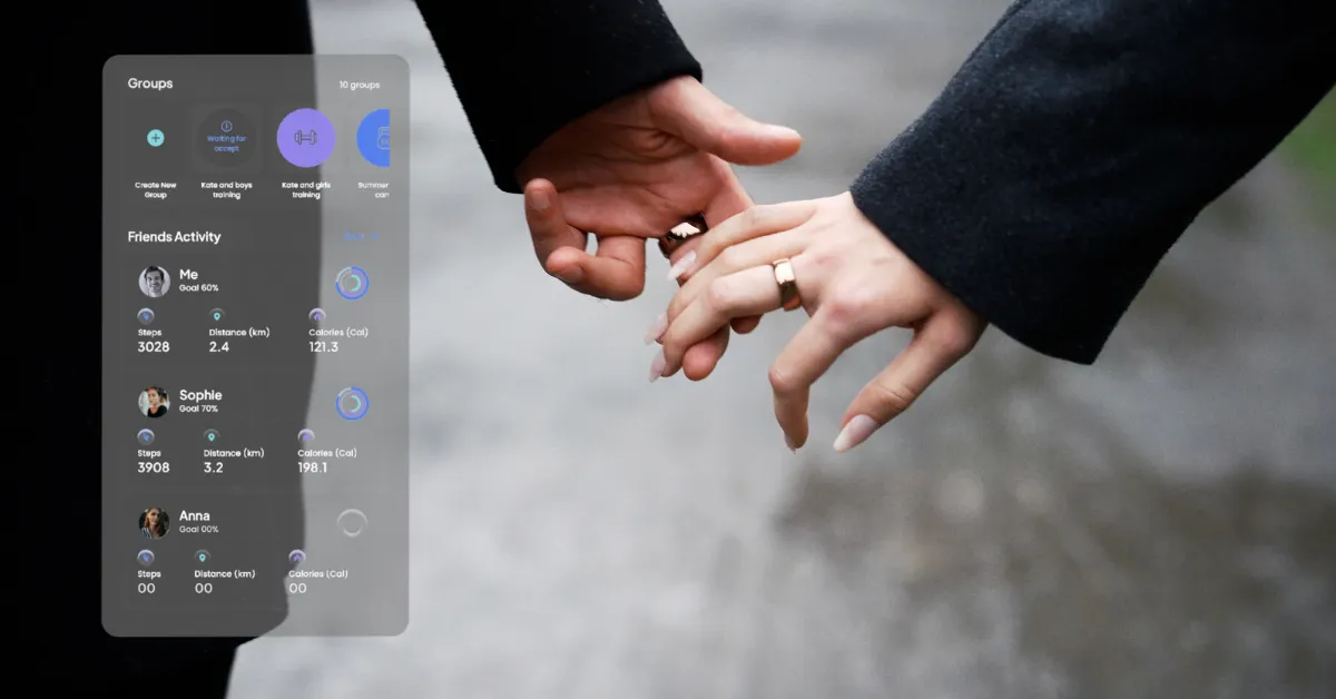 mennesker som holder hender, pluss skjermbilde fra Inspiring app